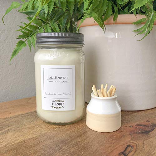 Candle & Match Striker Gift Set - Handmade, Small batch natural soy mason jar candle - 8 oz or 16 oz