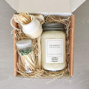 Candle & Match Striker Gift Set - Handmade, Small batch natural soy mason jar candle - 8 oz or 16 oz